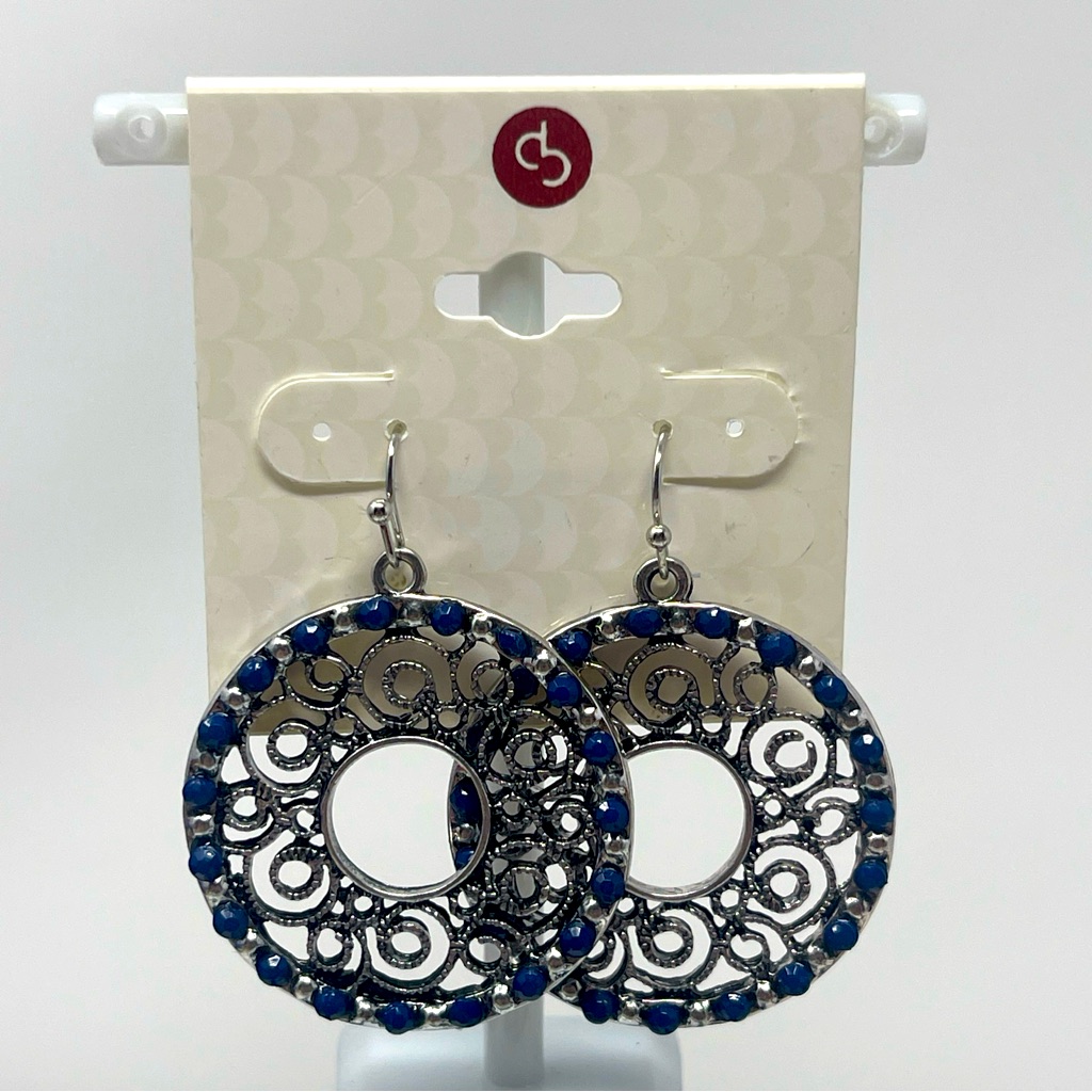 New Dress Barn Silver Tone Blue Dangle Earrings 8$